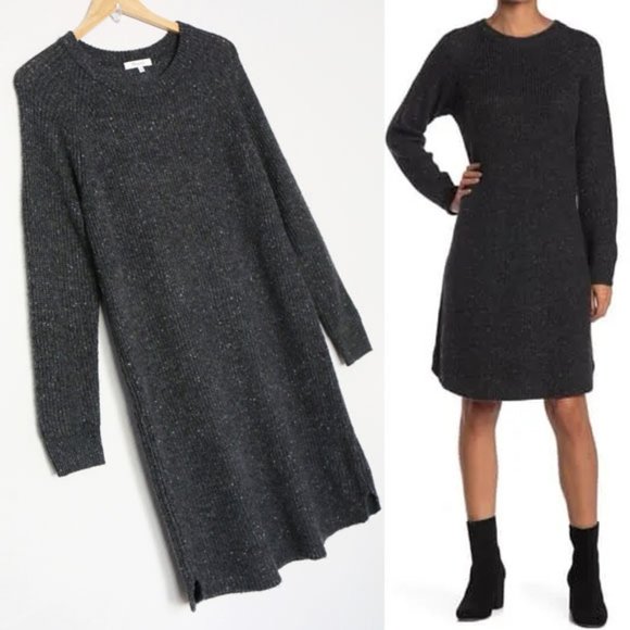 Madewell Curved Hem Sweater Dress M Wool Blend Long Sleeve Donegal Thunder Gray - Picture 2 of 14